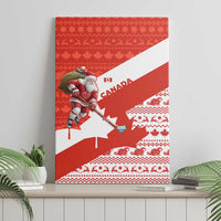 Canada Christmas Canvas Wall Art with Santa Playing Hockey Maple Leaf Flag and Red White Knit Pattern Design - Wonder Print Shop