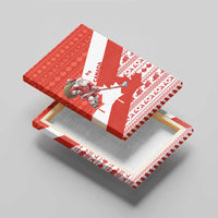 Canada Christmas Canvas Wall Art with Santa Playing Hockey Maple Leaf Flag and Red White Knit Pattern Design - Wonder Print Shop