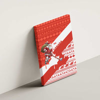 Canada Christmas Canvas Wall Art with Santa Playing Hockey Maple Leaf Flag and Red White Knit Pattern Design - Wonder Print Shop