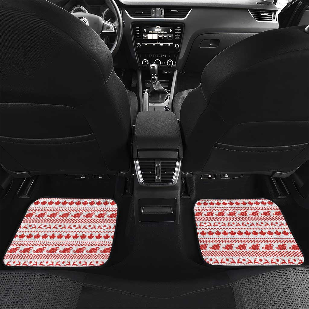 Canada Christmas Car Mats with Santa Playing Hockey Maple Leaf Flag and Red White Knit Pattern Design - Wonder Print Shop