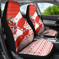 Canada Christmas Car Seat Cover with Santa Playing Hockey Maple Leaf Flag and Red White Knit Pattern Design - Wonder Print Shop