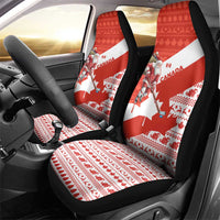 Canada Christmas Car Seat Cover with Santa Playing Hockey Maple Leaf Flag and Red White Knit Pattern Design - Wonder Print Shop