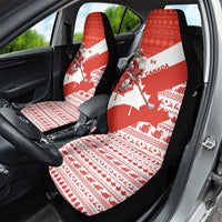 Canada Christmas Car Seat Cover with Santa Playing Hockey Maple Leaf Flag and Red White Knit Pattern Design - Wonder Print Shop
