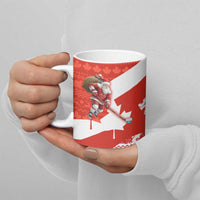 Canada Christmas Ceramic Mug with Santa Playing Hockey Maple Leaf Flag and Red White Knit Pattern Design - Wonder Print Shop