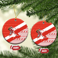 Canada Christmas Ceramic Ornament with Santa Playing Hockey Maple Leaf Flag and Red White Knit Pattern Design - Wonder Print Shop