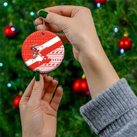 Canada Christmas Ceramic Ornament with Santa Playing Hockey Maple Leaf Flag and Red White Knit Pattern Design - Wonder Print Shop