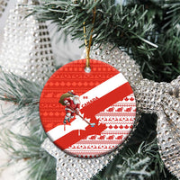 Canada Christmas Ceramic Ornament with Santa Playing Hockey Maple Leaf Flag and Red White Knit Pattern Design - Wonder Print Shop