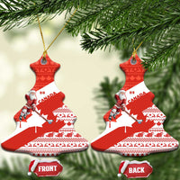 Canada Christmas Ceramic Ornament with Santa Playing Hockey Maple Leaf Flag and Red White Knit Pattern Design - Wonder Print Shop