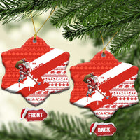 Canada Christmas Ceramic Ornament with Santa Playing Hockey Maple Leaf Flag and Red White Knit Pattern Design - Wonder Print Shop