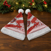 Canada Christmas Santa Hat with Santa Playing Hockey Maple Leaf Flag and Red White Knit Pattern Design - Wonder Print Shop