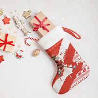 Canada Christmas Stocking with Santa Playing Hockey Maple Leaf Flag and Red White Knit Pattern Design - Wonder Print Shop