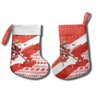 Canada Christmas Stocking with Santa Playing Hockey Maple Leaf Flag and Red White Knit Pattern Design - Wonder Print Shop