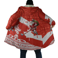 Canada Christmas Cloak with Santa Playing Hockey Maple Leaf Flag and Red White Knit Pattern Design - Wonder Print Shop