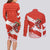 Canada Christmas Couples Matching Long Sleeve Bodycon Dress and Long Sleeve Button Shirt with Santa Playing Hockey Maple Leaf Flag and Red White Knit Pattern Design - Wonder Print Shop