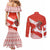 Canada Christmas Couples Matching Mermaid Dress and Long Sleeve Button Shirt with Santa Playing Hockey Maple Leaf Flag and Red White Knit Pattern Design - Wonder Print Shop
