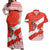 Canada Christmas Couples Matching Off Shoulder Maxi Dress and Hawaiian Shirt with Santa Playing Hockey Maple Leaf Flag and Red White Knit Pattern Design - Wonder Print Shop