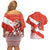 Canada Christmas Couples Matching Off Shoulder Short Dress and Hawaiian Shirt with Santa Playing Hockey Maple Leaf Flag and Red White Knit Pattern Design - Wonder Print Shop