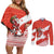 Canada Christmas Couples Matching Off Shoulder Short Dress and Long Sleeve Button Shirt with Santa Playing Hockey Maple Leaf Flag and Red White Knit Pattern Design - Wonder Print Shop