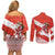 Canada Christmas Couples Matching Off Shoulder Short Dress and Long Sleeve Button Shirt with Santa Playing Hockey Maple Leaf Flag and Red White Knit Pattern Design - Wonder Print Shop