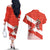 Canada Christmas Couples Matching Off The Shoulder Long Sleeve Dress and Hawaiian Shirt with Santa Playing Hockey Maple Leaf Flag and Red White Knit Pattern Design - Wonder Print Shop