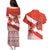 Canada Christmas Couples Matching Puletasi and Hawaiian Shirt with Santa Playing Hockey Maple Leaf Flag and Red White Knit Pattern Design - Wonder Print Shop