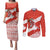 Canada Christmas Couples Matching Puletasi and Long Sleeve Button Shirt with Santa Playing Hockey Maple Leaf Flag and Red White Knit Pattern Design - Wonder Print Shop