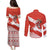 Canada Christmas Couples Matching Puletasi and Long Sleeve Button Shirt with Santa Playing Hockey Maple Leaf Flag and Red White Knit Pattern Design - Wonder Print Shop
