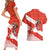 Canada Christmas Couples Matching Short Sleeve Bodycon Dress and Hawaiian Shirt with Santa Playing Hockey Maple Leaf Flag and Red White Knit Pattern Design - Wonder Print Shop