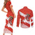 Canada Christmas Couples Matching Short Sleeve Bodycon Dress and Long Sleeve Button Shirt with Santa Playing Hockey Maple Leaf Flag and Red White Knit Pattern Design - Wonder Print Shop