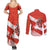 Canada Christmas Couples Matching Summer Maxi Dress and Long Sleeve Button Shirt with Santa Playing Hockey Maple Leaf Flag and Red White Knit Pattern Design - Wonder Print Shop