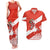 Canada Christmas Couples Matching Tank Maxi Dress and Hawaiian Shirt with Santa Playing Hockey Maple Leaf Flag and Red White Knit Pattern Design - Wonder Print Shop