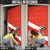 Canada Christmas Door Cover with Santa Playing Hockey Maple Leaf Flag and Red White Knit Pattern Design - Wonder Print Shop