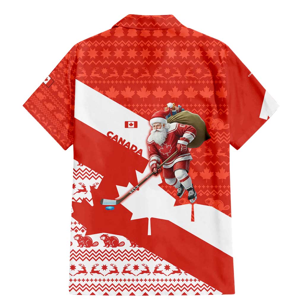 Canada Christmas Family Matching Mermaid Dress and Hawaiian Shirt with Santa Playing Hockey Maple Leaf Flag and Red White Knit Pattern Design - Wonder Print Shop