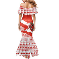 Canada Christmas Family Matching Mermaid Dress and Hawaiian Shirt with Santa Playing Hockey Maple Leaf Flag and Red White Knit Pattern Design - Wonder Print Shop