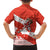 Canada Christmas Family Matching Off The Shoulder Long Sleeve Dress and Hawaiian Shirt with Santa Playing Hockey Maple Leaf Flag and Red White Knit Pattern Design - Wonder Print Shop