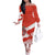Canada Christmas Family Matching Off The Shoulder Long Sleeve Dress and Hawaiian Shirt with Santa Playing Hockey Maple Leaf Flag and Red White Knit Pattern Design - Wonder Print Shop