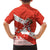 Canada Christmas Family Matching Short Sleeve Bodycon Dress and Hawaiian Shirt with Santa Playing Hockey Maple Leaf Flag and Red White Knit Pattern Design - Wonder Print Shop