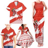Canada Christmas Family Matching Tank Maxi Dress and Hawaiian Shirt with Santa Playing Hockey Maple Leaf Flag and Red White Knit Pattern Design - Wonder Print Shop