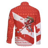 Canada Christmas Family Matching Tank Maxi Dress and Hawaiian Shirt with Santa Playing Hockey Maple Leaf Flag and Red White Knit Pattern Design - Wonder Print Shop
