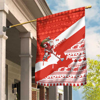 Canada Christmas Garden Flag with Santa Playing Hockey Maple Leaf Flag and Red White Knit Pattern Design - Wonder Print Shop