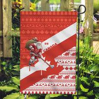 Canada Christmas Garden Flag with Santa Playing Hockey Maple Leaf Flag and Red White Knit Pattern Design - Wonder Print Shop