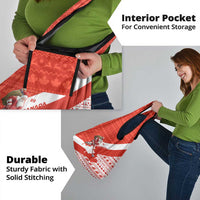 Canada Christmas Grocery Bag with Santa Playing Hockey Maple Leaf Flag and Red White Knit Pattern Design - Wonder Print Shop