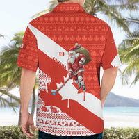 Canada Christmas Hawaiian Shirt with Santa Playing Hockey Maple Leaf Flag and Red White Knit Pattern Design - Wonder Print Shop