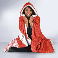 Canada Christmas Hooded Blanket with Santa Playing Hockey Maple Leaf Flag and Red White Knit Pattern Design - Wonder Print Shop