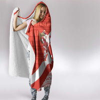 Canada Christmas Hooded Blanket with Santa Playing Hockey Maple Leaf Flag and Red White Knit Pattern Design - Wonder Print Shop