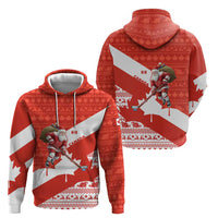 Canada Christmas Hoodie with Santa Playing Hockey Maple Leaf Flag and Red White Knit Pattern Design - Wonder Print Shop