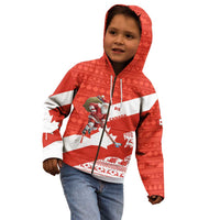 Canada Christmas Kid Hoodie with Santa Playing Hockey Maple Leaf Flag and Red White Knit Pattern Design - Wonder Print Shop