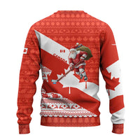 Canada Christmas Ugly Christmas Sweater with Santa Playing Hockey Maple Leaf Flag and Red White Knit Pattern Design - Wonder Print Shop