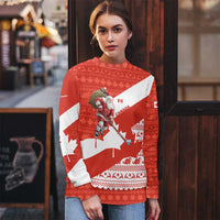 Canada Christmas Ugly Christmas Sweater with Santa Playing Hockey Maple Leaf Flag and Red White Knit Pattern Design - Wonder Print Shop