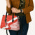 Canada Christmas Leather Bag with Santa Playing Hockey Maple Leaf Flag and Red White Knit Pattern Design - Wonder Print Shop